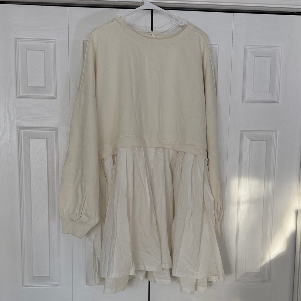 Free People Eleanor Cream Sweatshirt Tunic Dress
